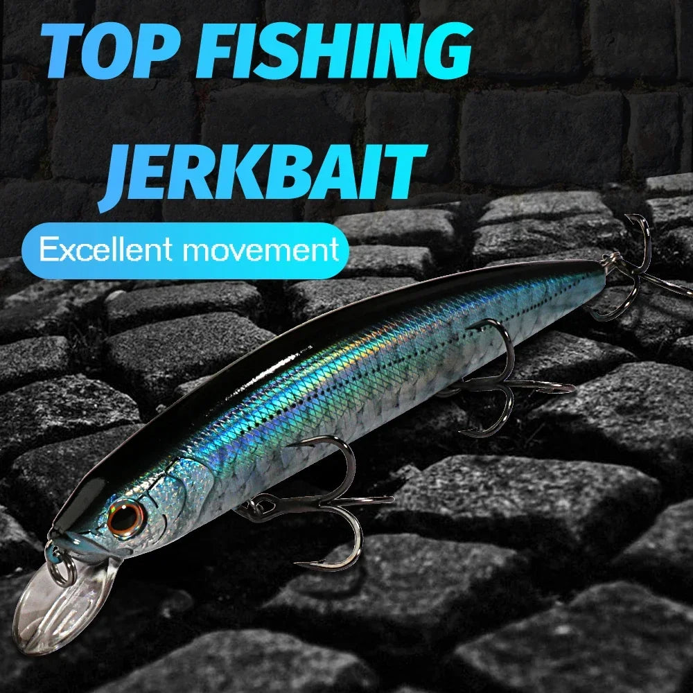 GOBAIT Floating Minnow 14cm 24g Top Water Fishing Lure Weight System HardBait Suspending Wobbler 3 Treble Hooks Jerk Bait 0-1.5m