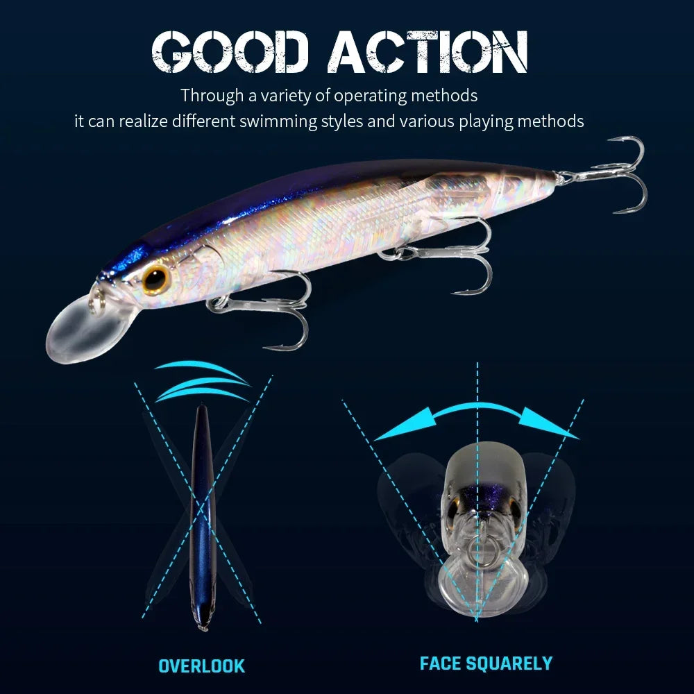 GOBAIT Floating Minnow 14cm 24g Top Water Fishing Lure Weight System HardBait Suspending Wobbler 3 Treble Hooks Jerk Bait 0-1.5m
