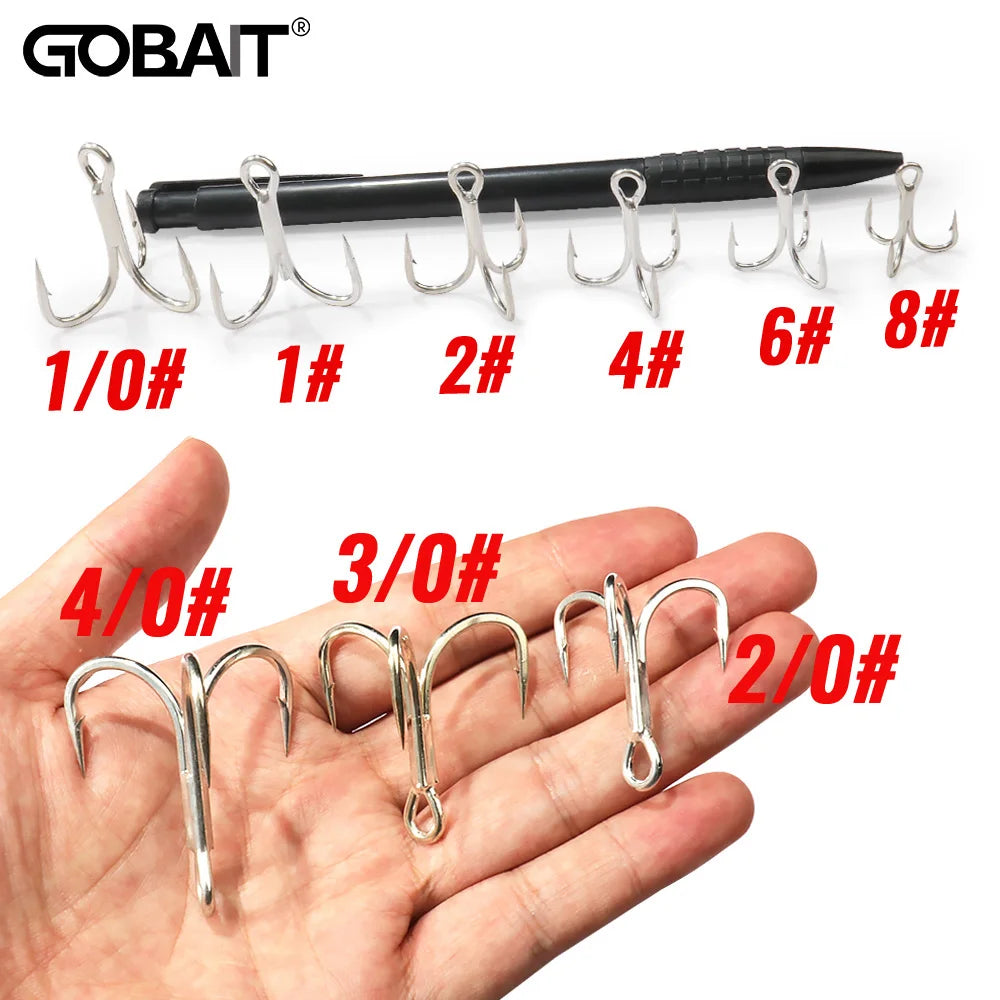 10PCS High Carbon Steel Treble Hooks – 5X Strong, Barbed, Anti-Rust Nickel Fishing Hooks for Lures & Carp Fishing (Size 8#–5/0)