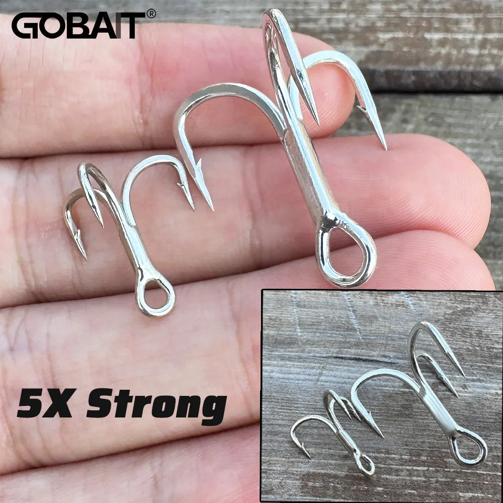 10PCS High Carbon Steel Treble Hooks – 5X Strong, Barbed, Anti-Rust Nickel Fishing Hooks for Lures & Carp Fishing (Size 8#–5/0)
