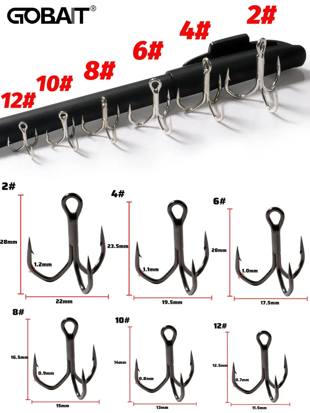 Treble Fishing Hooks – High Strength Barbed Nickel Anti-Rust Hooks, Sizes 2#–12# for Saltwater & Lure Fishing