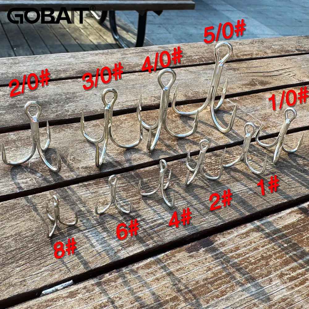 10PCS High Carbon Steel Treble Hooks – 5X Strong, Barbed, Anti-Rust Nickel Fishing Hooks for Lures & Carp Fishing (Size 8#–5/0)