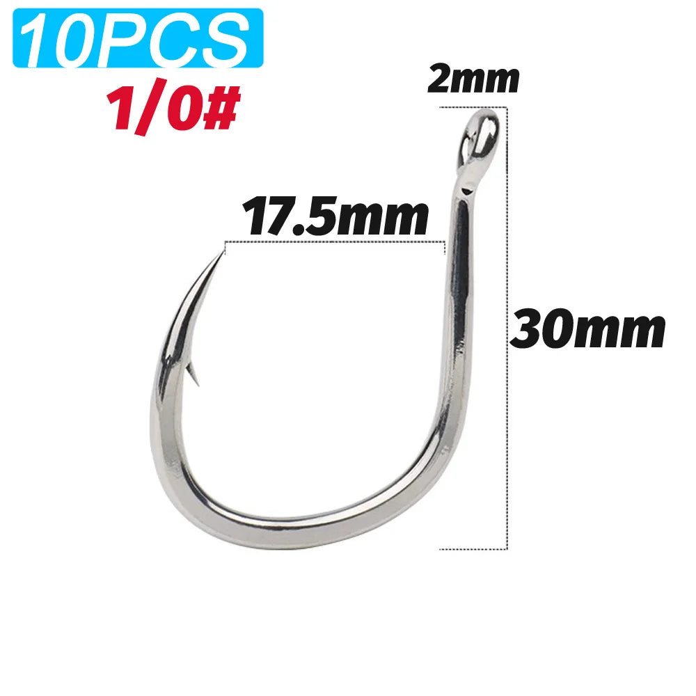 10PCS Heavy-Duty Circle Fishing Hooks – 1/0 to 7/0 Barbed Steel Alloy Big Fish Hooks, Anti-Rust & Ultra Sharp for Tuna & Saltwater Fishing
