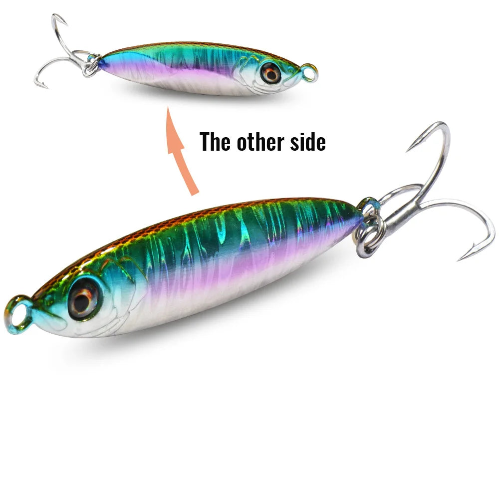 Metal Jig Lure 20g 30g 40g Spinner Spoon 3D Eye Color Laser Overlay Spinning Fishing Tackle Hook Swimbait Pesca Spinnerbait Bait