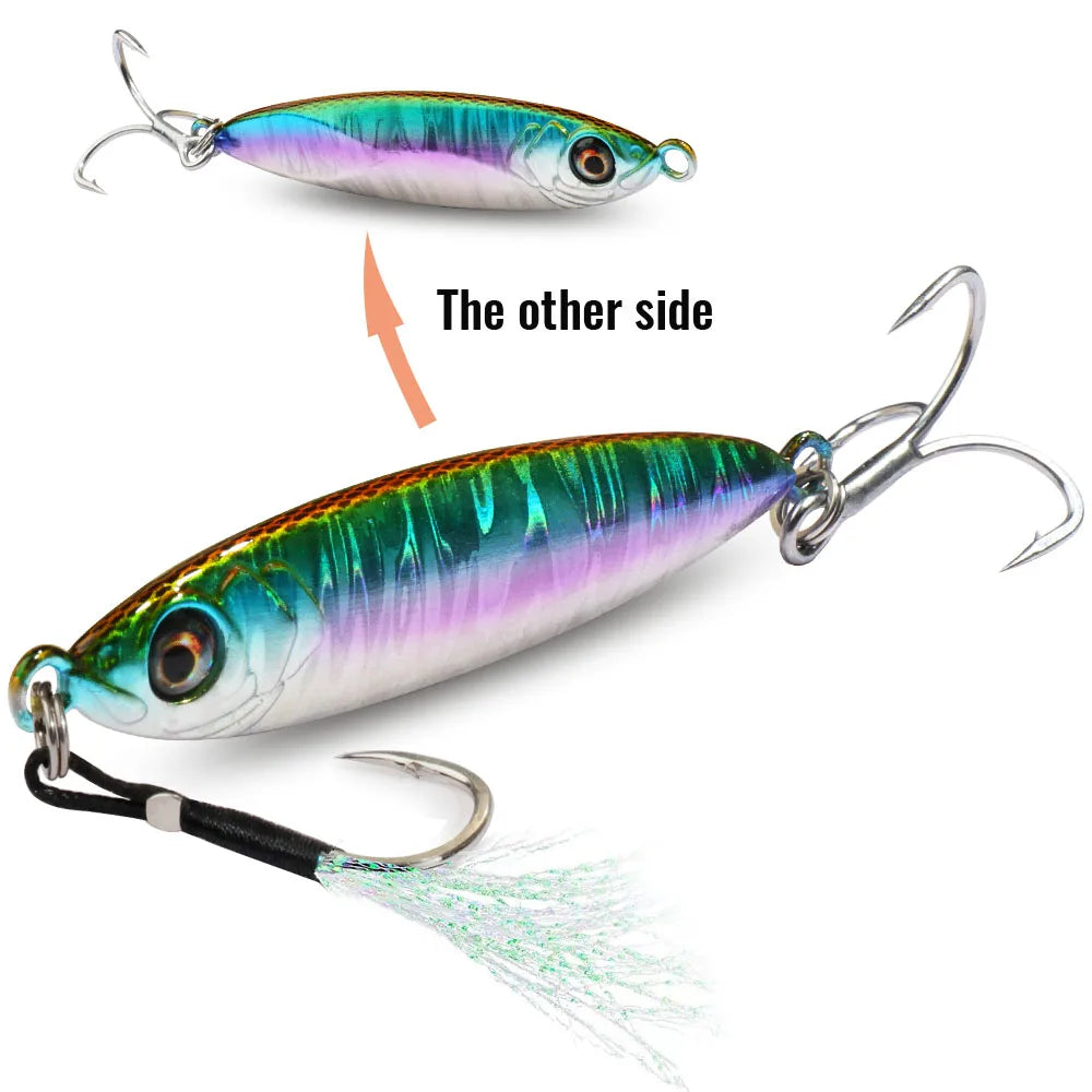 Metal Jig Lure 20g 30g 40g Spinner Spoon 3D Eye Color Laser Overlay Spinning Fishing Tackle Hook Swimbait Pesca Spinnerbait Bait