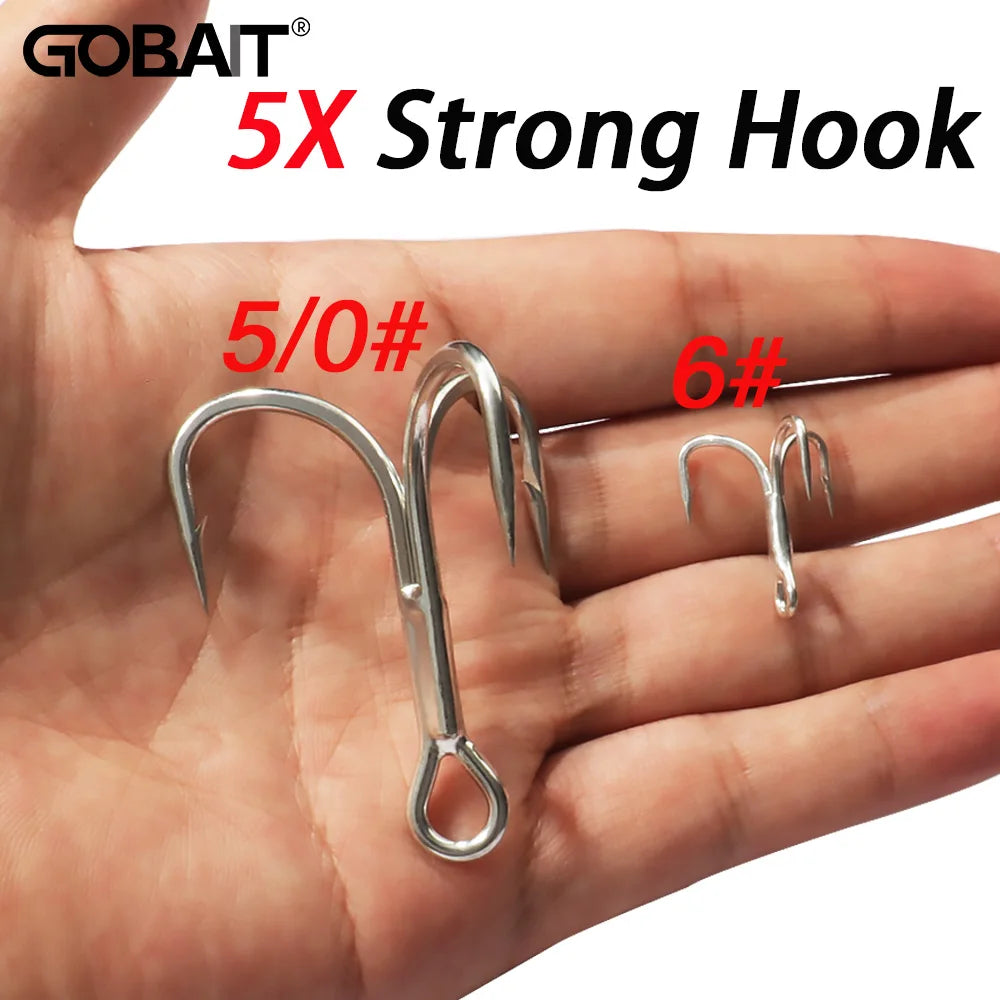 10PCS High Carbon Steel Treble Hooks – 5X Strong, Barbed, Anti-Rust Nickel Fishing Hooks for Lures & Carp Fishing (Size 8#–5/0)