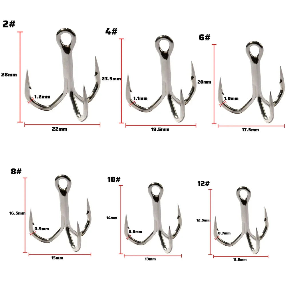 Treble Fishing Hooks – High Strength Barbed Nickel Anti-Rust Hooks, Sizes 2#–12# for Saltwater & Lure Fishing