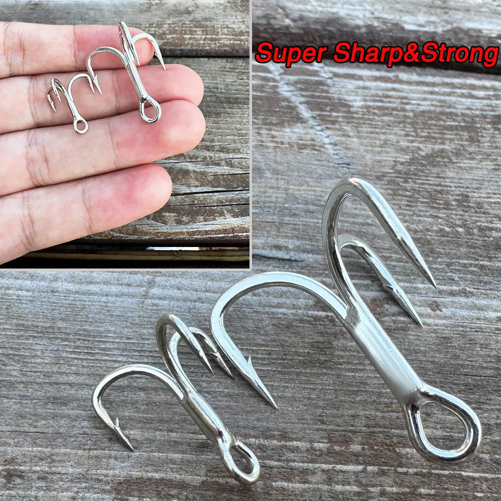 10PCS High Carbon Steel Treble Hooks – 5X Strong, Barbed, Anti-Rust Nickel Fishing Hooks for Lures & Carp Fishing (Size 8#–5/0)
