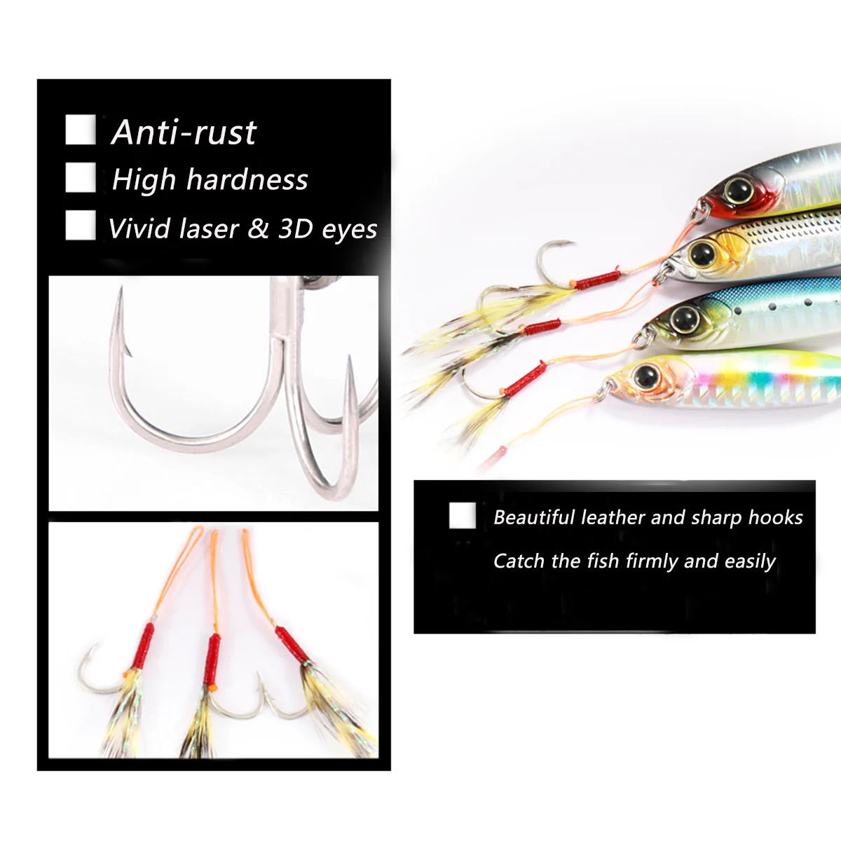 Feather Fishing Colorful Carbon Metal Jig Lure Spinning Spoon Artificial Bait Bass Hook of Minnow Sinking Casting Pesca Tackle