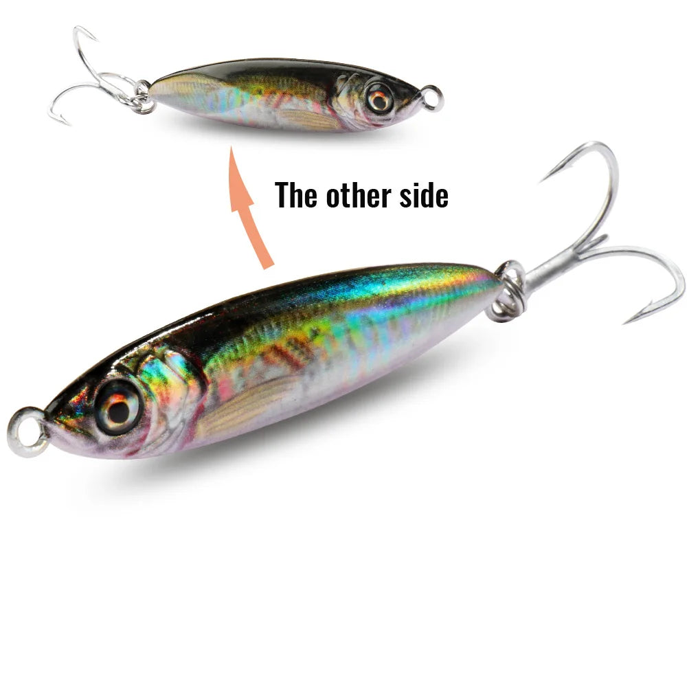 Metal Jig Lure 20g 30g 40g Spinner Spoon 3D Eye Color Laser Overlay Spinning Fishing Tackle Hook Swimbait Pesca Spinnerbait Bait