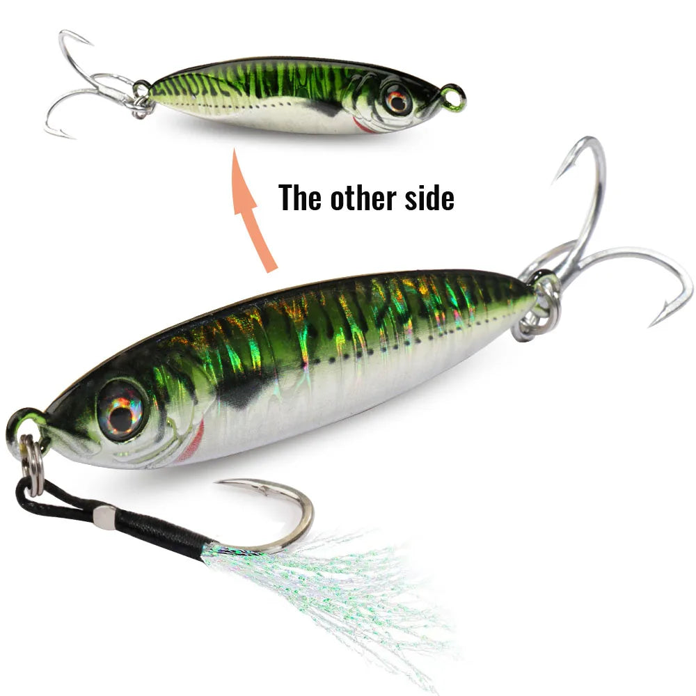 Metal Jig Lure 20g 30g 40g Spinner Spoon 3D Eye Color Laser Overlay Spinning Fishing Tackle Hook Swimbait Pesca Spinnerbait Bait