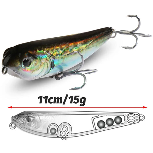 Walk The Dog Topwater Fishing Lure 15g 11cm Floating Pencil Bait 3D Swimbait Hook Popper Pesca Wobbler Minnow Gear Crankbait
