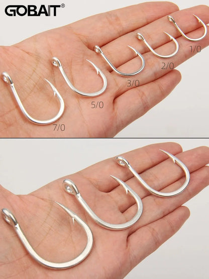 10PCS Heavy-Duty Circle Fishing Hooks – 1/0 to 7/0 Barbed Steel Alloy Big Fish Hooks, Anti-Rust & Ultra Sharp for Tuna & Saltwater Fishing