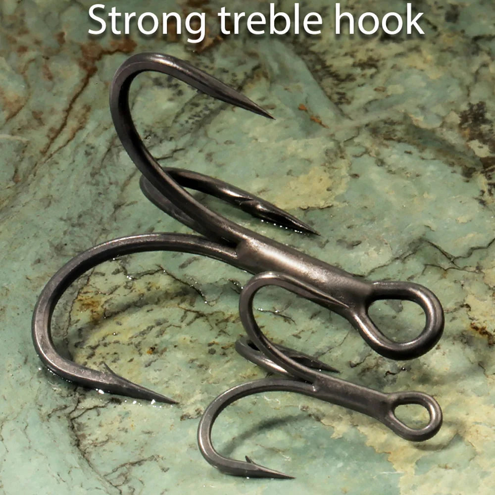 20PCS Teflon Treble Hooks – Sharp Barbed High Carbon Steel Fishing Hooks, Anti-Rust Nickel Coated, Sizes 2#–10# for Lure Fishing