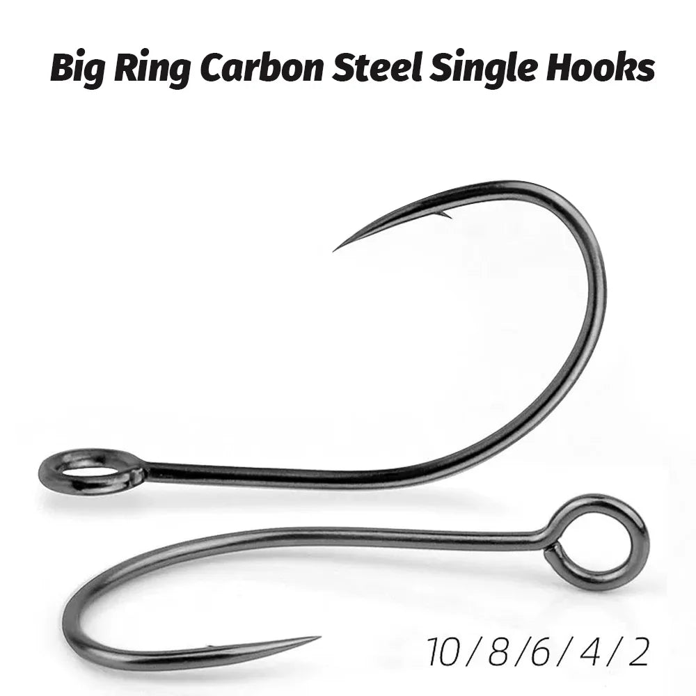 20PCS Big Eye Single Hooks – Sharp Barbed Carbon Steel Circle Fishing Hooks for Worms, Lures & Fly Fishing (Size 2#–10#)
