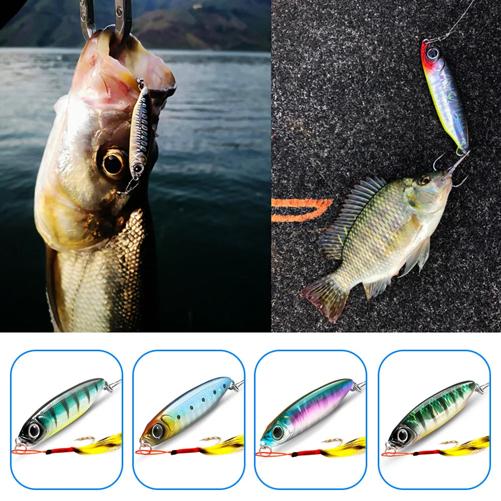 Feather Fishing Colorful Carbon Metal Jig Lure Spinning Spoon Artificial Bait Bass Hook of Minnow Sinking Casting Pesca Tackle