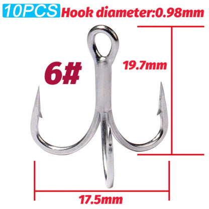 Treble Fishing Hooks – Sharp Barbed High Carbon Steel Hooks with Nickel Anti-Rust Coating, Sizes 2#–10# for Lures & Carp Fishing
