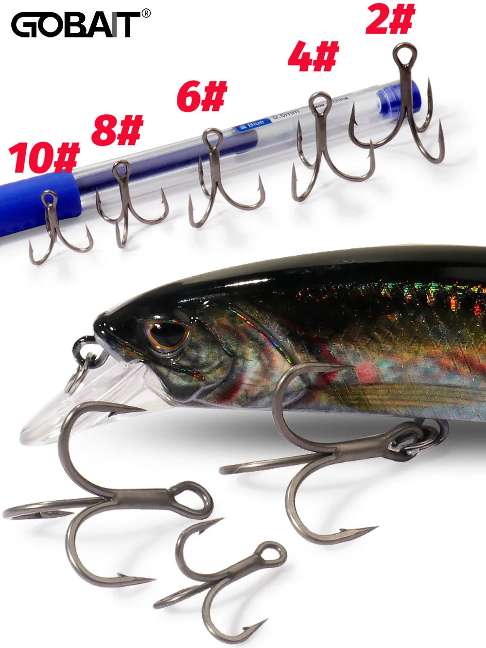 20PCS Teflon Treble Hooks – Sharp Barbed High Carbon Steel Fishing Hooks, Anti-Rust Nickel Coated, Sizes 2#–10# for Lure Fishing