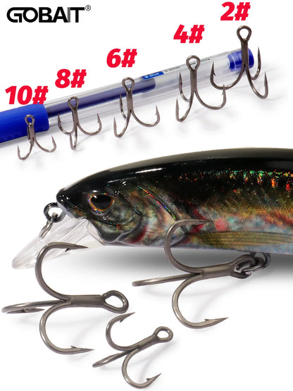 20PCS Teflon Treble Hooks – Sharp Barbed High Carbon Steel Fishing Hooks, Anti-Rust Nickel Coated, Sizes 2#–10# for Lure Fishing