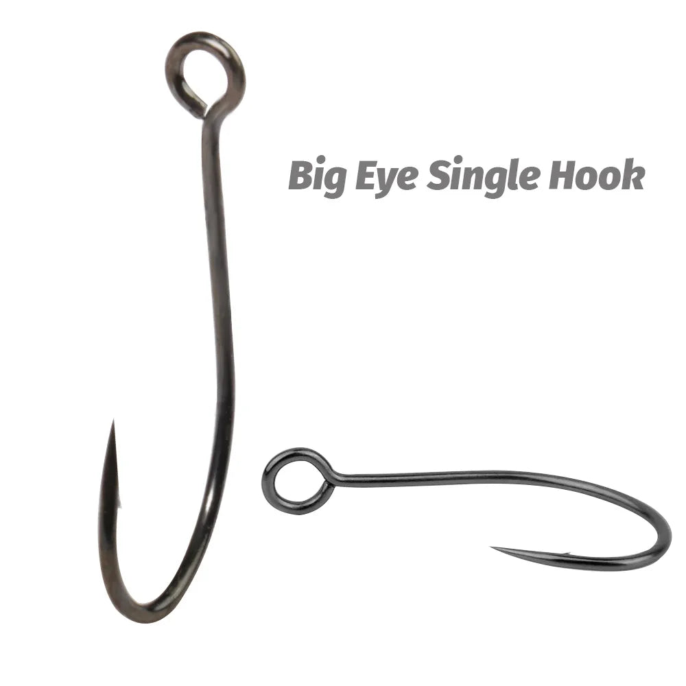 20PCS Big Eye Single Hooks – Sharp Barbed Carbon Steel Circle Fishing Hooks for Worms, Lures & Fly Fishing (Size 2#–10#)