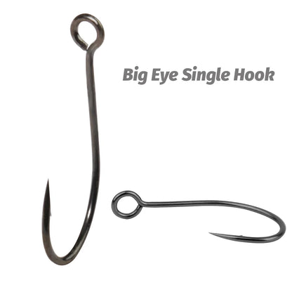 20PCS Big Eye Single Hooks – Sharp Barbed Carbon Steel Circle Fishing Hooks for Worms, Lures & Fly Fishing (Size 2#–10#)