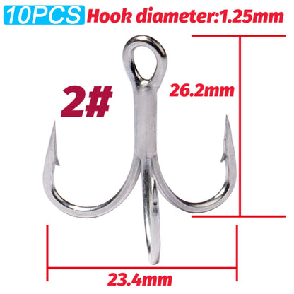 Treble Fishing Hooks – Sharp Barbed High Carbon Steel Hooks with Nickel Anti-Rust Coating, Sizes 2#–10# for Lures & Carp Fishing