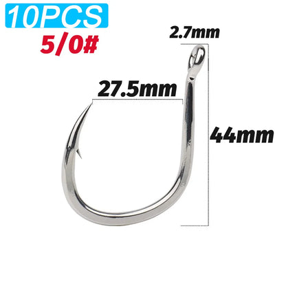 10PCS Heavy-Duty Circle Fishing Hooks – 1/0 to 7/0 Barbed Steel Alloy Big Fish Hooks, Anti-Rust & Ultra Sharp for Tuna & Saltwater Fishing