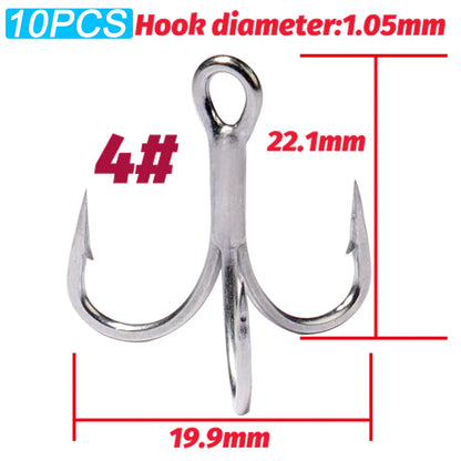 Treble Fishing Hooks – Sharp Barbed High Carbon Steel Hooks with Nickel Anti-Rust Coating, Sizes 2#–10# for Lures & Carp Fishing
