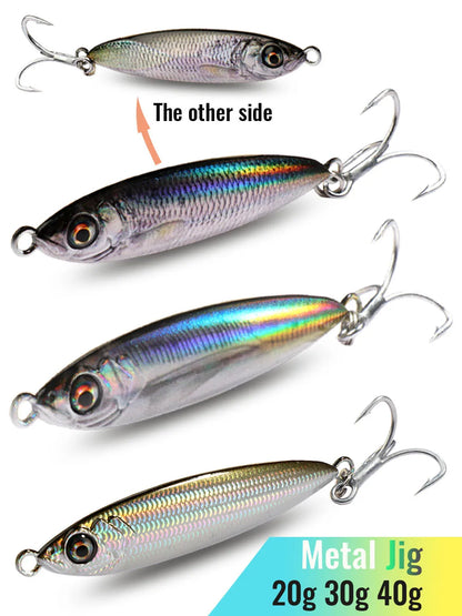 Metal Jig Lure 20g 30g 40g Spinner Spoon 3D Eye Color Laser Overlay Spinning Fishing Tackle Hook Swimbait Pesca Spinnerbait Bait