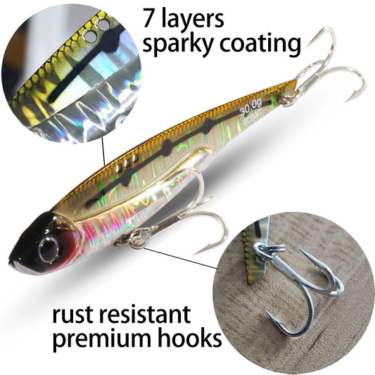VIB Fishing Lure 20g 25g 30g Metal Jig Sinking Big Blade Long Cast Treble Hooks Spinner Spoon VIBRATION Tackle Pesca Hard Bait