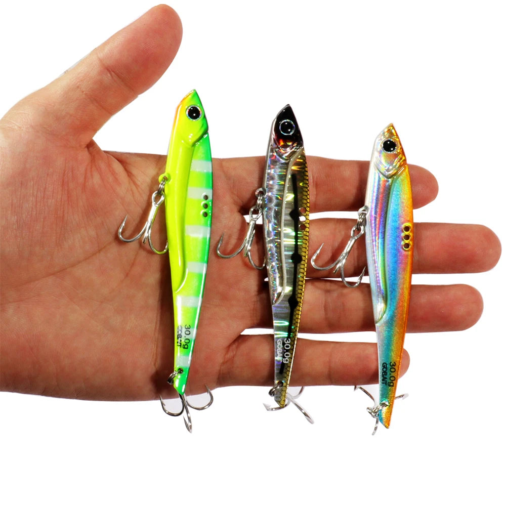 VIB Fishing Lure 20g 25g 30g Metal Jig Sinking Big Blade Long Cast Treble Hooks Spinner Spoon VIBRATION Tackle Pesca Hard Bait