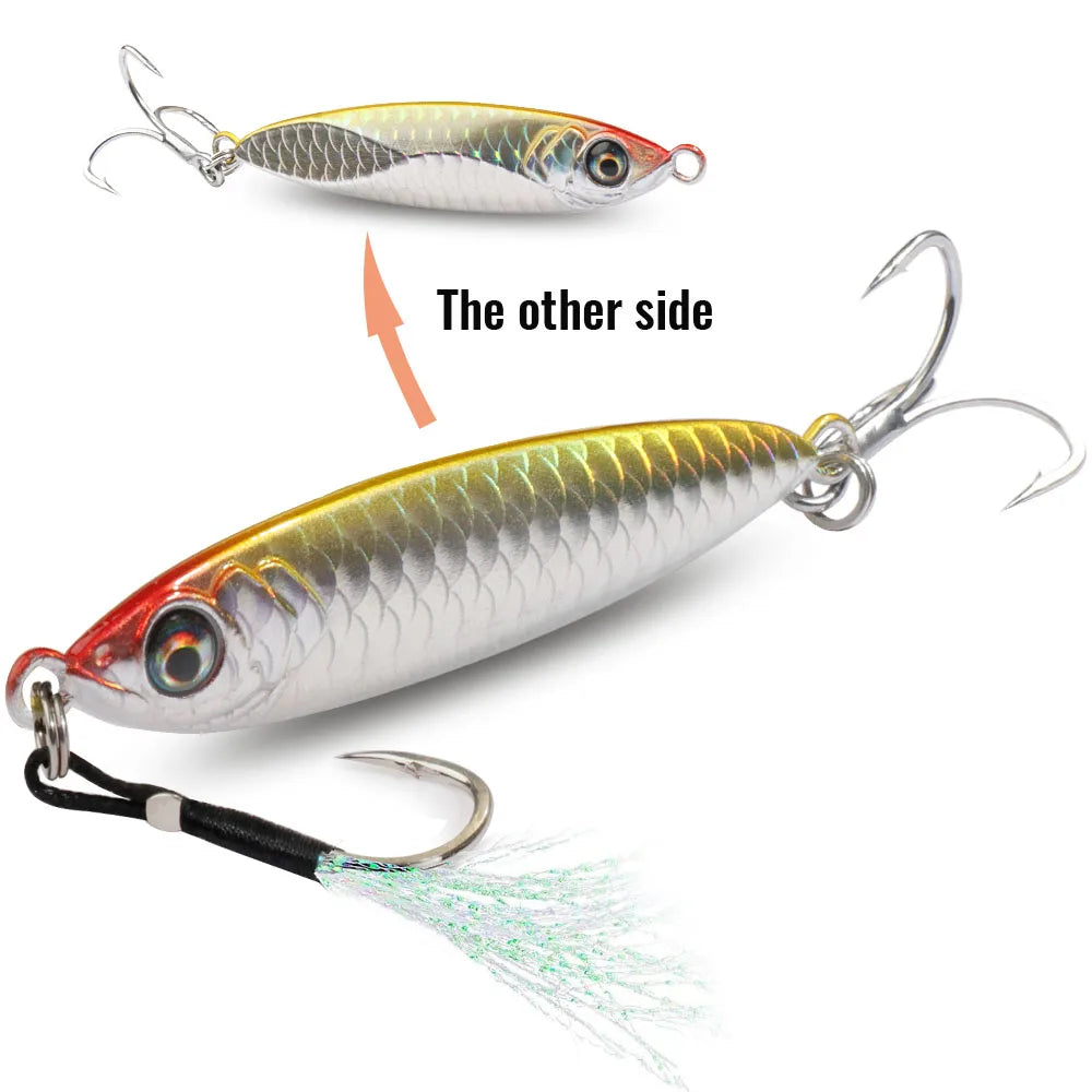 Metal Jig Lure 20g 30g 40g Spinner Spoon 3D Eye Color Laser Overlay Spinning Fishing Tackle Hook Swimbait Pesca Spinnerbait Bait