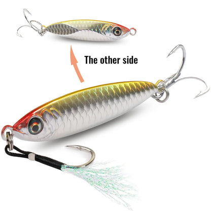 Metal Jig Lure 20g 30g 40g Spinner Spoon 3D Eye Color Laser Overlay Spinning Fishing Tackle Hook Swimbait Pesca Spinnerbait Bait