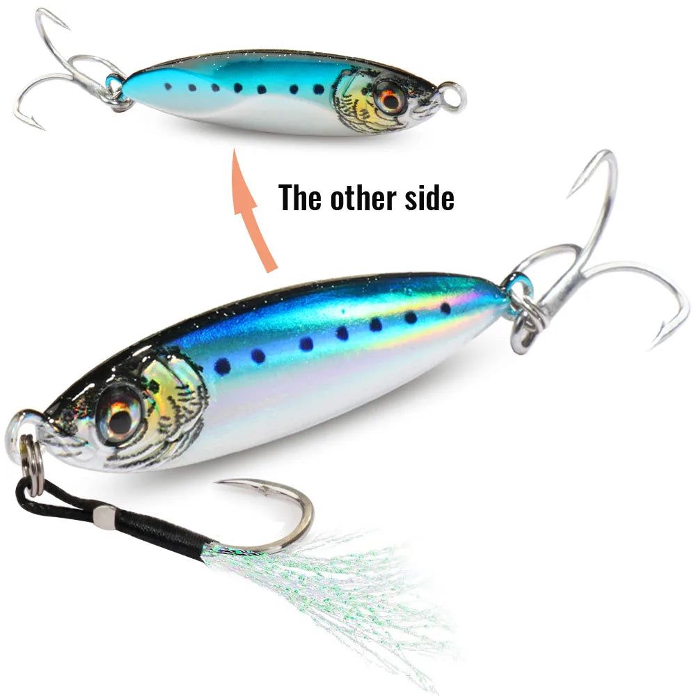 Metal Jig Lure 20g 30g 40g Spinner Spoon 3D Eye Color Laser Overlay Spinning Fishing Tackle Hook Swimbait Pesca Spinnerbait Bait