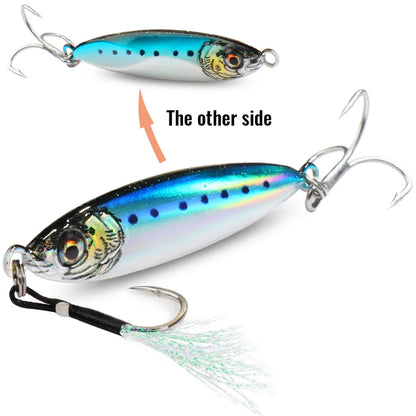 Metal Jig Lure 20g 30g 40g Spinner Spoon 3D Eye Color Laser Overlay Spinning Fishing Tackle Hook Swimbait Pesca Spinnerbait Bait