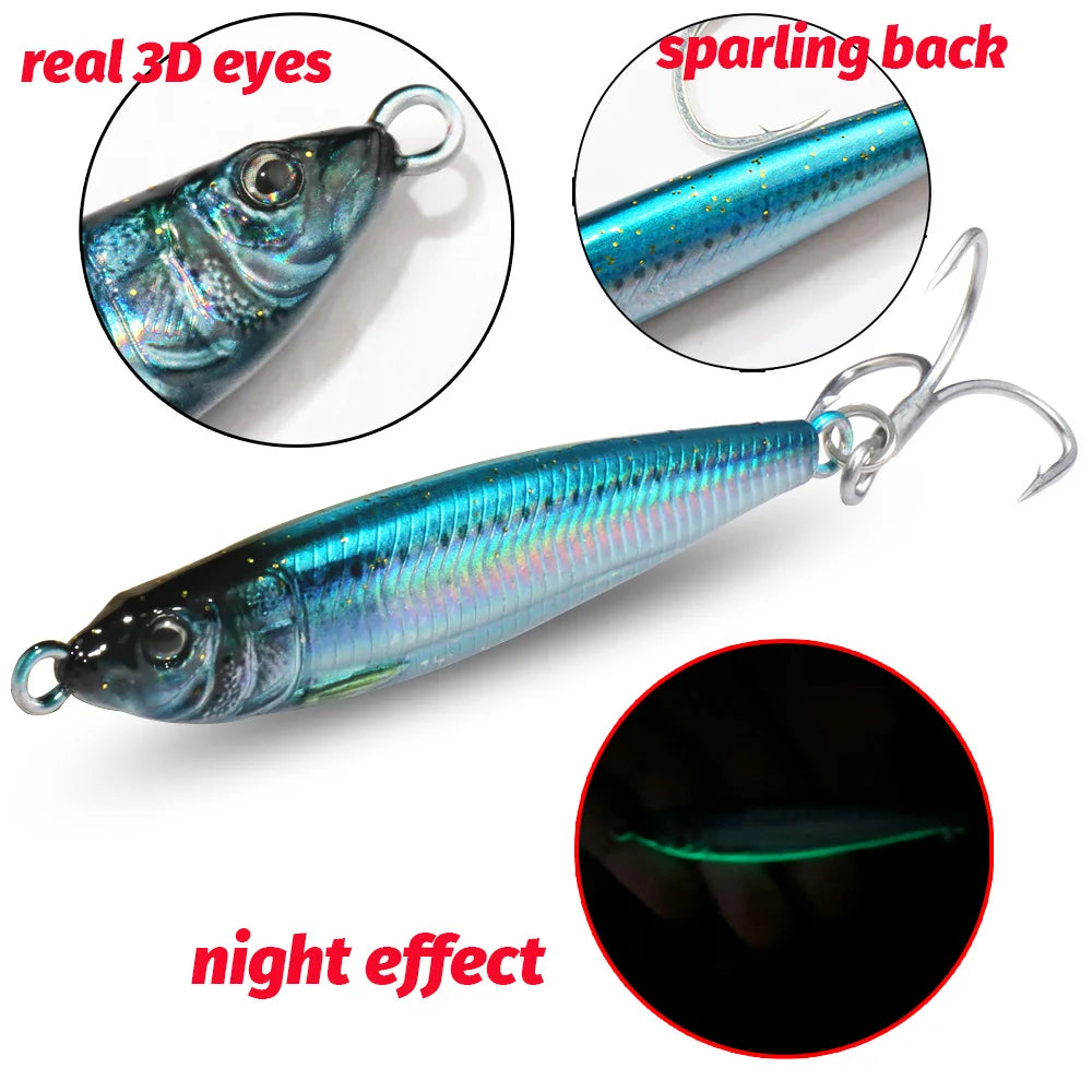 Metal Jig Lure 20g 30g 40g 3D Printed Fast Sinking  Fishing Tackle Blade Hook Swimbait Pesca VIB Bait