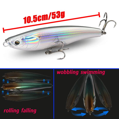 Sinking Pencil Lure 53g 10.5cm Popper Saltwater Hook Swimbait Pesca Plopper Long Cast Whopper Sea Fishing Crankbait Silicon Bait