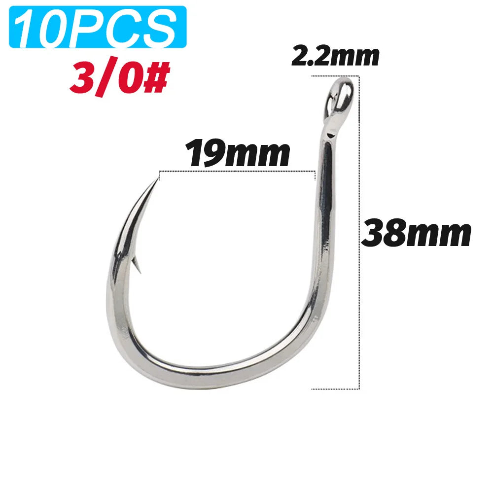 10PCS Heavy-Duty Circle Fishing Hooks – 1/0 to 7/0 Barbed Steel Alloy Big Fish Hooks, Anti-Rust & Ultra Sharp for Tuna & Saltwater Fishing
