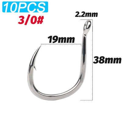 10PCS Heavy-Duty Circle Fishing Hooks – 1/0 to 7/0 Barbed Steel Alloy Big Fish Hooks, Anti-Rust & Ultra Sharp for Tuna & Saltwater Fishing