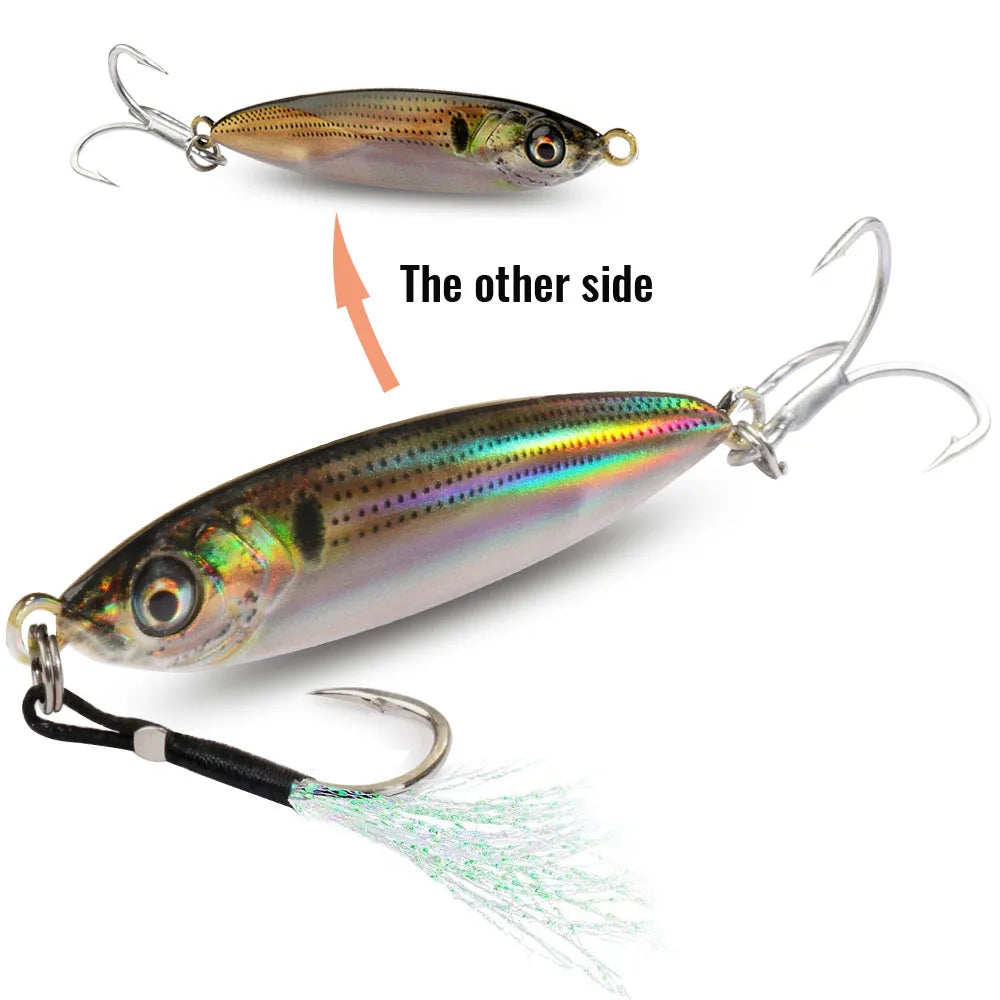 Metal Jig Lure 20g 30g 40g Spinner Spoon 3D Eye Color Laser Overlay Spinning Fishing Tackle Hook Swimbait Pesca Spinnerbait Bait