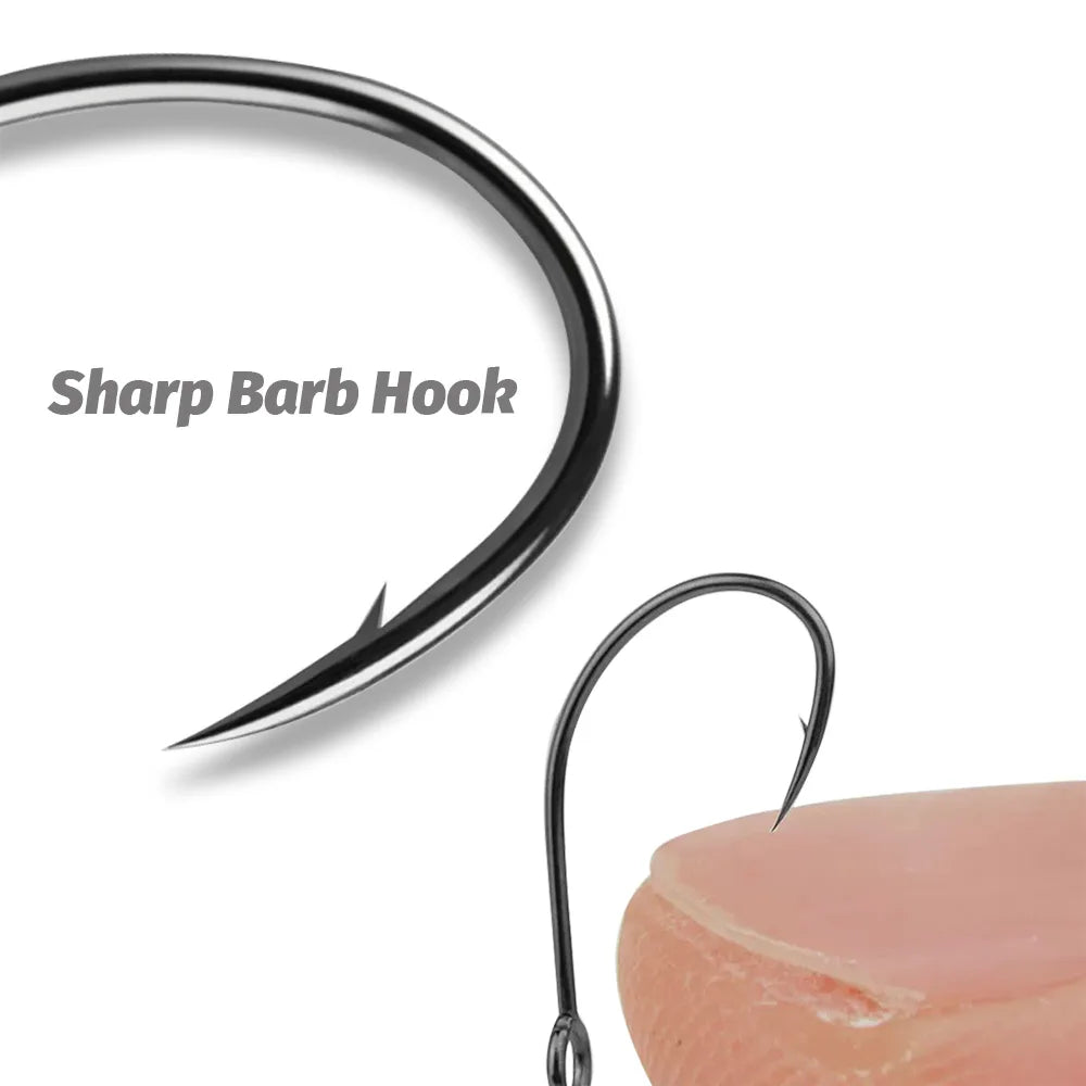 20PCS Big Eye Single Hooks – Sharp Barbed Carbon Steel Circle Fishing Hooks for Worms, Lures & Fly Fishing (Size 2#–10#)