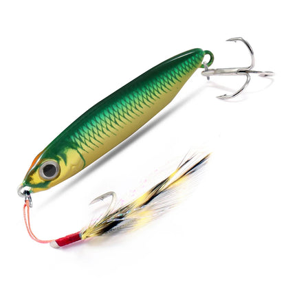 Feather Fishing Colorful Carbon Metal Jig Lure Spinning Spoon Artificial Bait Bass Hook of Minnow Sinking Casting Pesca Tackle
