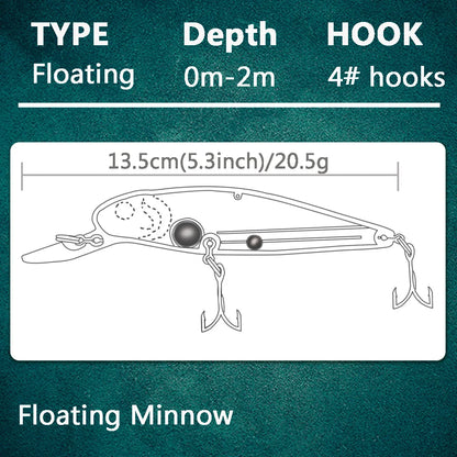 Fat Floating Wobbler 20.5g 13.5cm Jerkbait Treble Hooks Carp Popper Pike Swimbait Minnow Sea Fishing Lure Pesca Artificial Bait