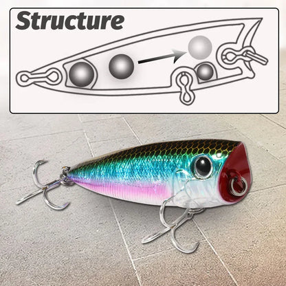 Top Water Popper 8g 6.5cm Lure Steel Ball Copper Ballast Balance Pesca Wobbler Floating Minnow Hook Tackle Rattle Cranbait Bait