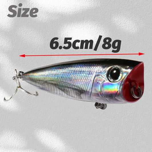 Top Water Popper 8g 6.5cm Lure Steel Ball Copper Ballast Balance Pesca Wobbler Floating Minnow Hook Tackle Rattle Cranbait Bait