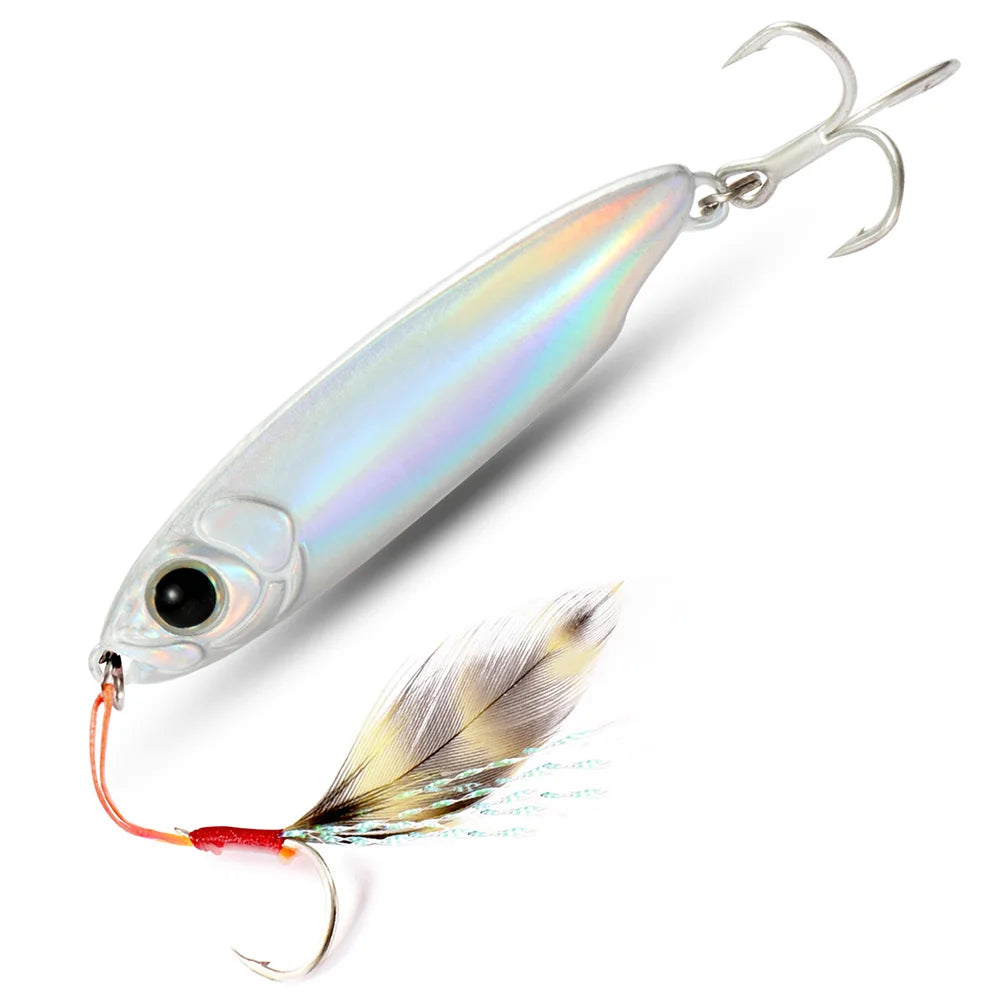 Feather Fishing Colorful Carbon Metal Jig Lure Spinning Spoon Artificial Bait Bass Hook of Minnow Sinking Casting Pesca Tackle