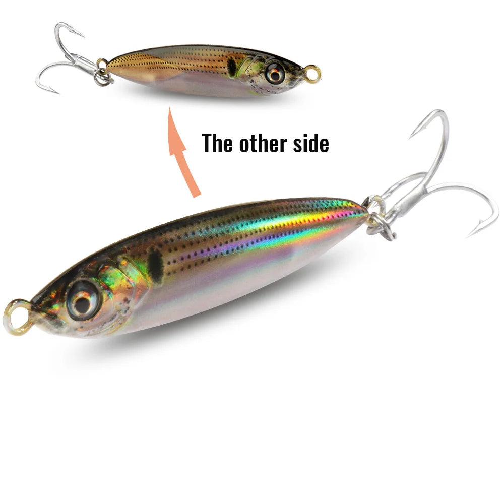 Metal Jig Lure 20g 30g 40g Spinner Spoon 3D Eye Color Laser Overlay Spinning Fishing Tackle Hook Swimbait Pesca Spinnerbait Bait