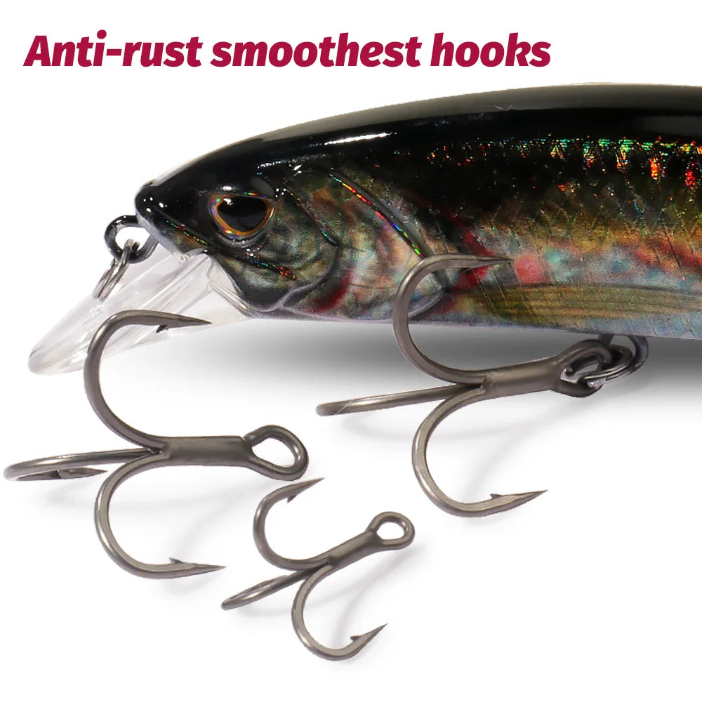 20PCS Teflon Treble Hooks – Sharp Barbed High Carbon Steel Fishing Hooks, Anti-Rust Nickel Coated, Sizes 2#–10# for Lure Fishing