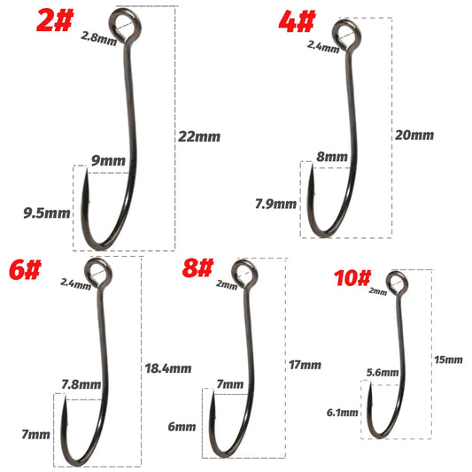 20PCS Big Eye Single Hooks – Sharp Barbed Carbon Steel Circle Fishing Hooks for Worms, Lures & Fly Fishing (Size 2#–10#)