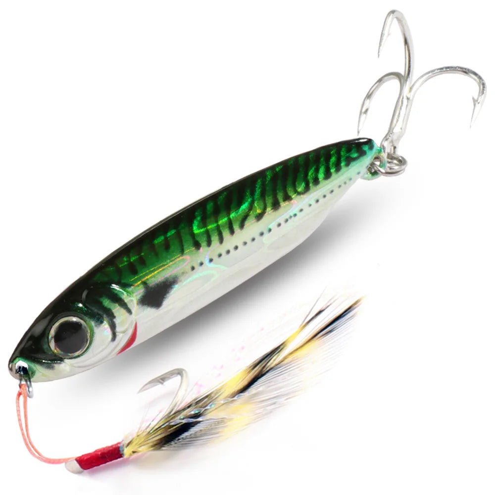 Feather Fishing Colorful Carbon Metal Jig Lure Spinning Spoon Artificial Bait Bass Hook of Minnow Sinking Casting Pesca Tackle